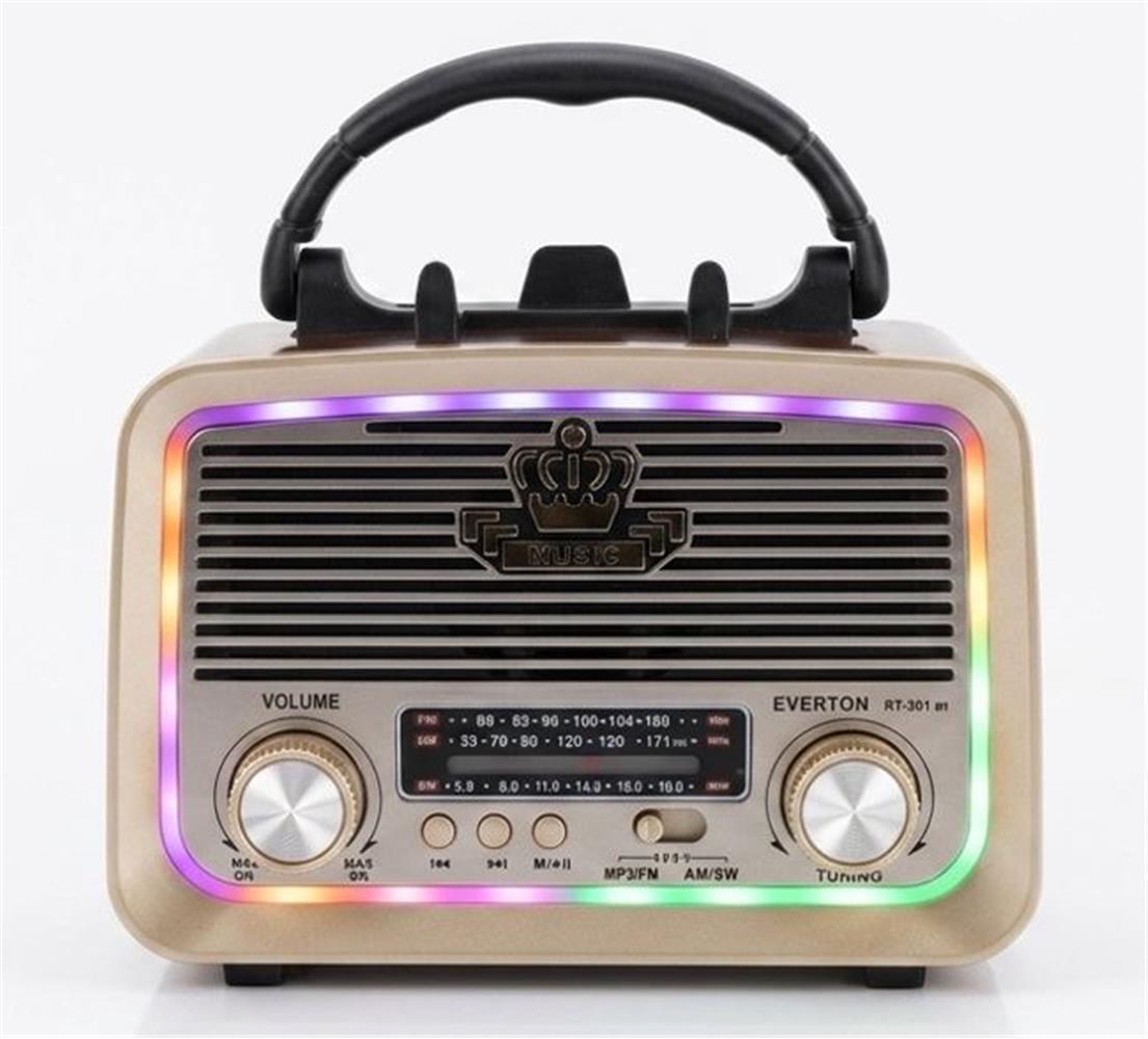 Everton RT-301.m Bluetooth-USB-SD-FM Şarjlı,Solarlı,Ledli, Nostaljik Radyo El Fenerl Radyo